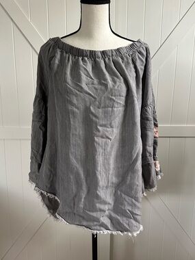 Standard Grace Sz Medium Gray Embroidered Boho Tunic Top Oversized Lyocell
